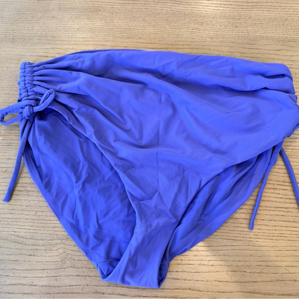 CALIA Women's High Waisted Ruched Side Tie Swim Bottoms Blueberry